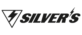 Black 'SILVER'S' logo with a triangle and lightning bolt on a green background