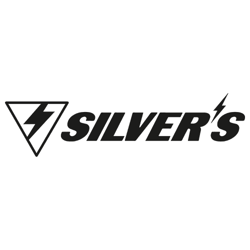 Black 'SILVER'S' logo with a triangle and lightning bolt on a green background