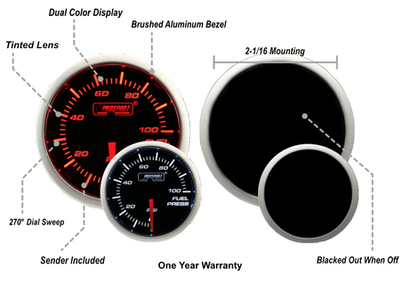 2-1/16" Amber / White - Fuel Pressure Gauge