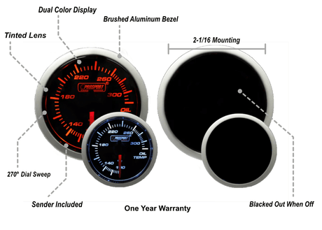 2-1/16" Amber / White - Electric Oil Temperature Gauge