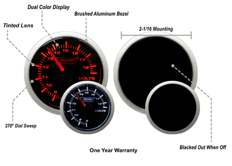 2-1/16" Amber / White - Electric Volt Gauge