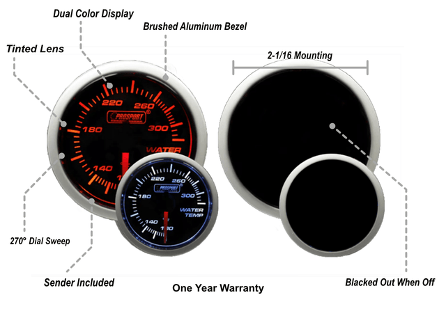 2-1/16" Amber / White - Electric Water Temperature Gauge