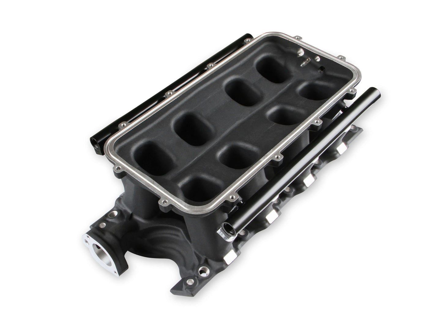 8.2" SBF Ford Hi-Ram Intake Manifold with 95mm 1986-95 Ford 5.0 Throttle Body Flange Side Mount Top. Black by The Tuner Store
