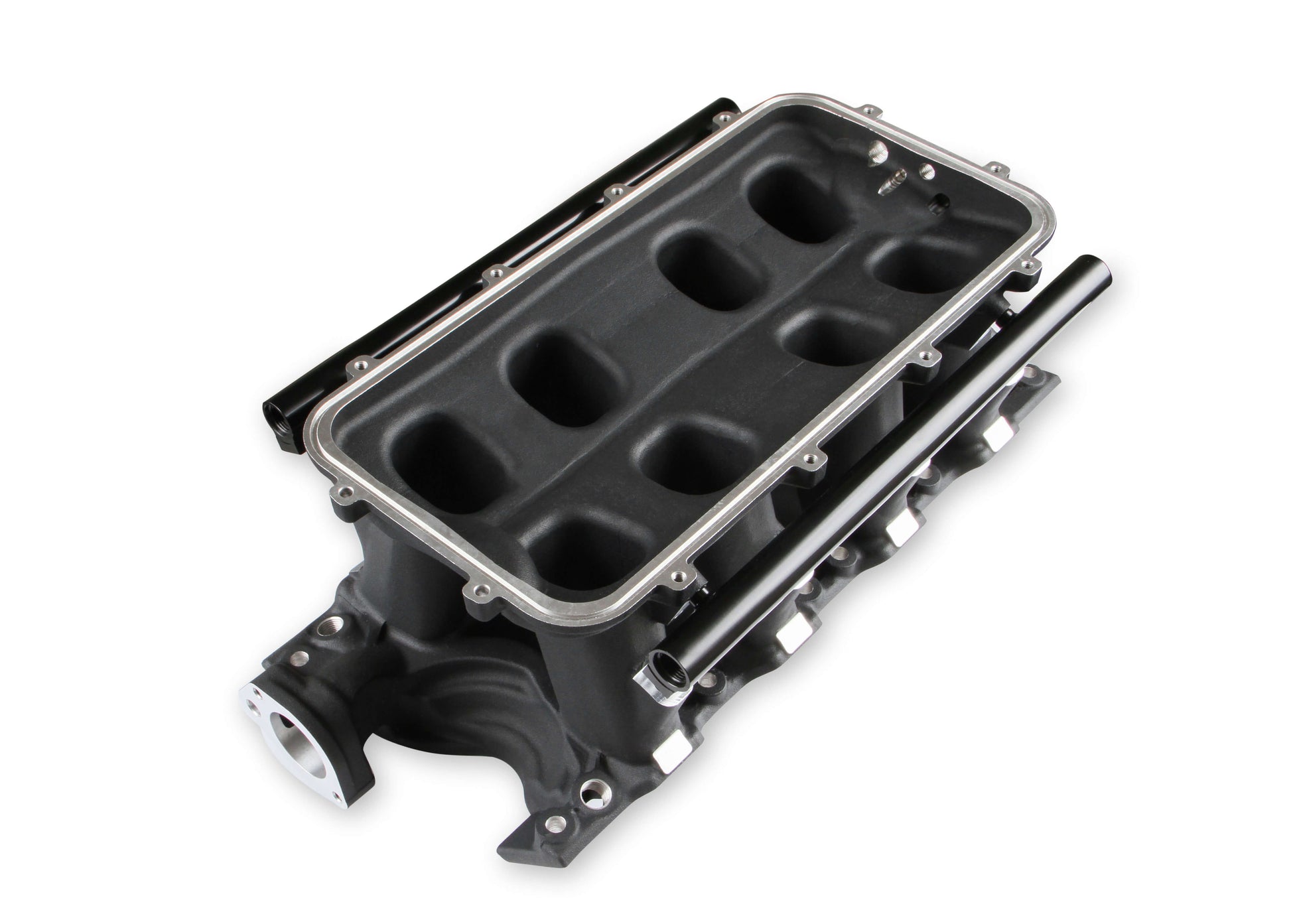 8.2" SBF Ford Hi-Ram Intake Manifold with 95mm 1986-95 Ford 5.0 Throttle Body Flange Side Mount Top. Black by The Tuner Store