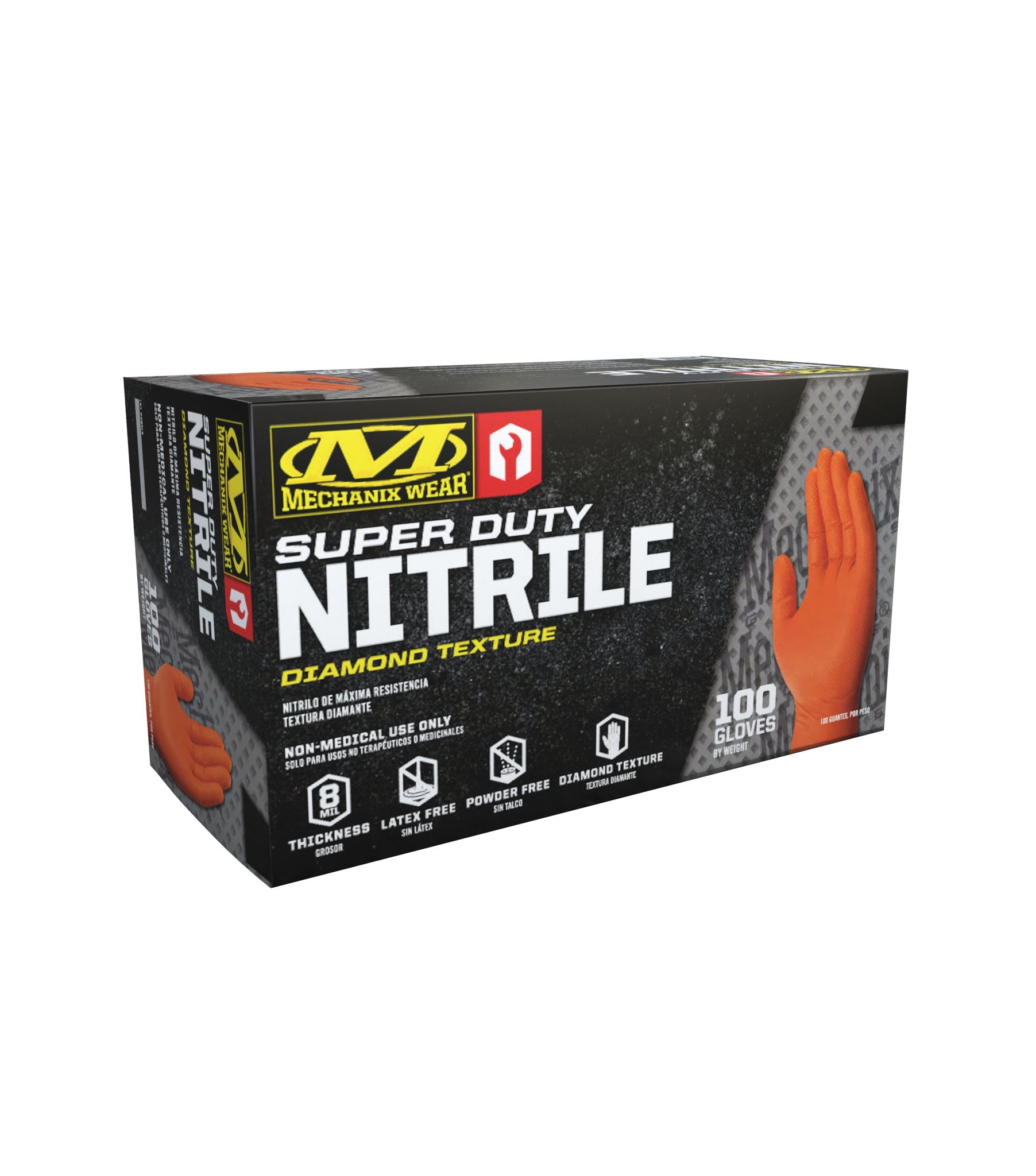 Mechanix Wear SD Orange Nitrile RDT 8 Mil MD - (100 Gloves Ea)