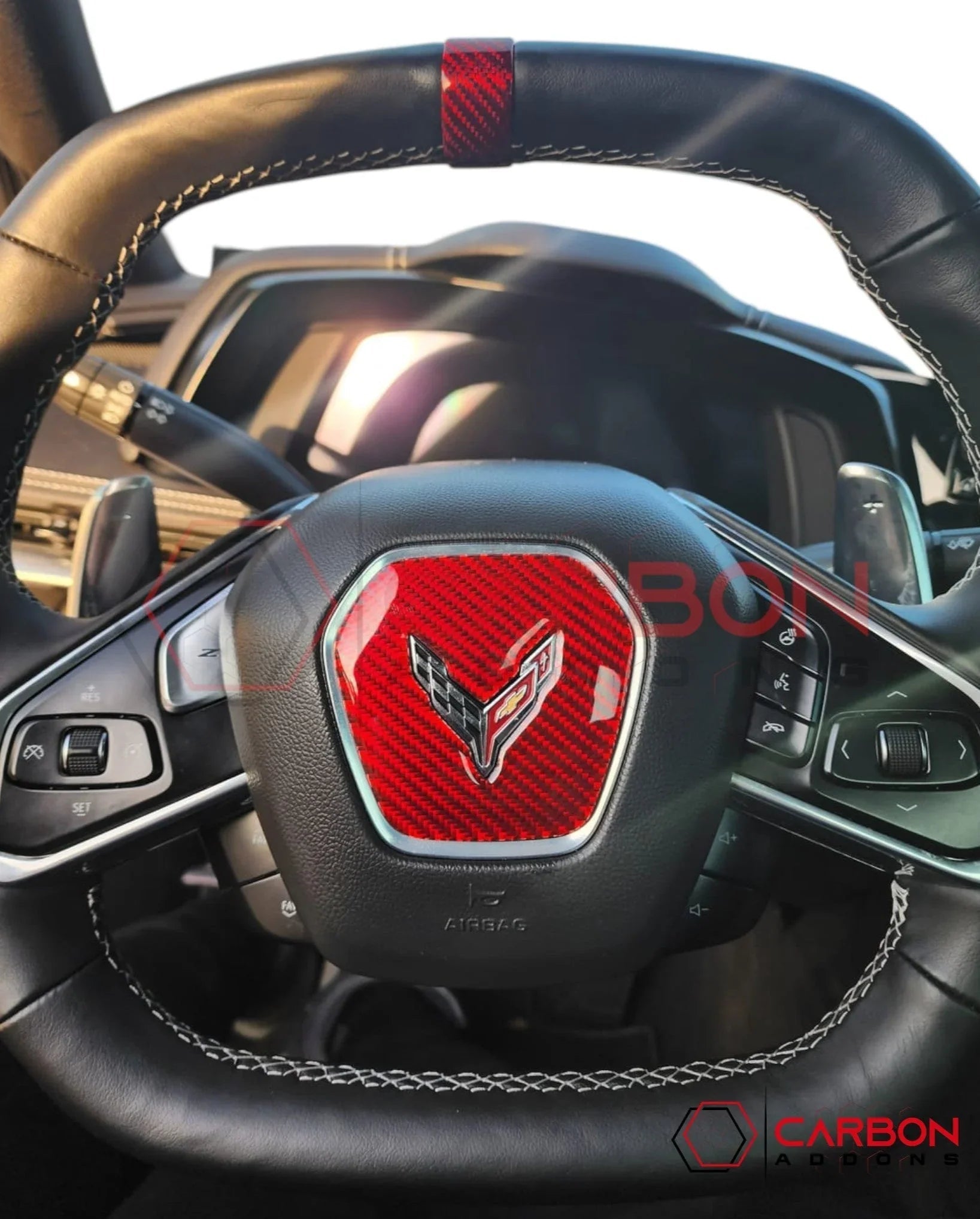 C8 2020+ Chevy Corvette Steering Wheel Airbag Center Carbon Fiber Cover