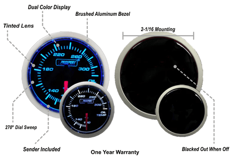 2-1/16" Blue/White Electrical Oil Temperature Gauge