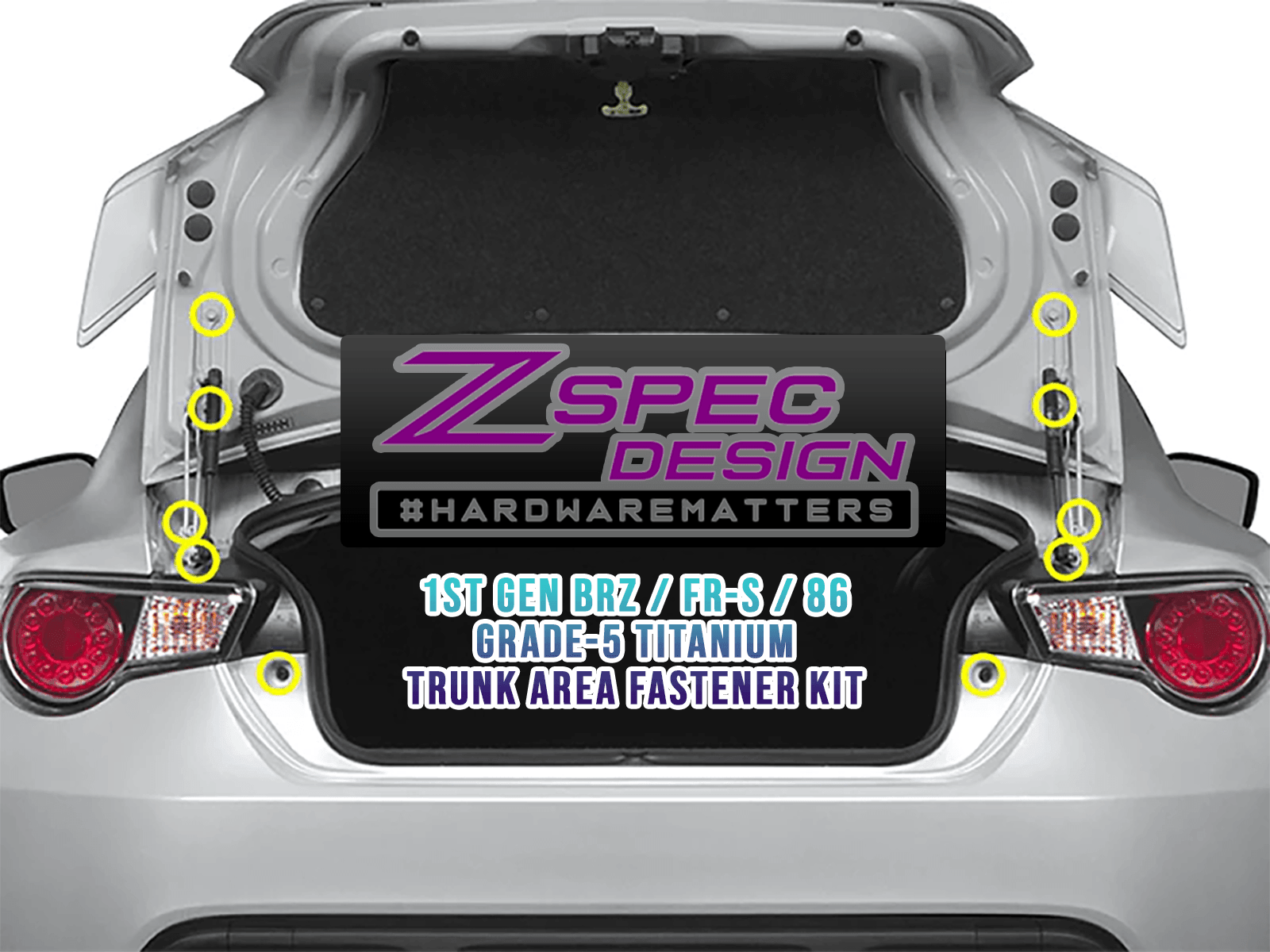 ZSPEC Trunk Dress Up Bolts® Kit for '13-21 Scion FRS, Subaru BRZ, Toyota 86, Titanium