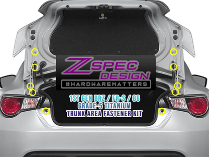 ZSPEC Trunk Dress Up Bolts® Kit for '13-21 Scion FRS, Subaru BRZ, Toyota 86, Titanium