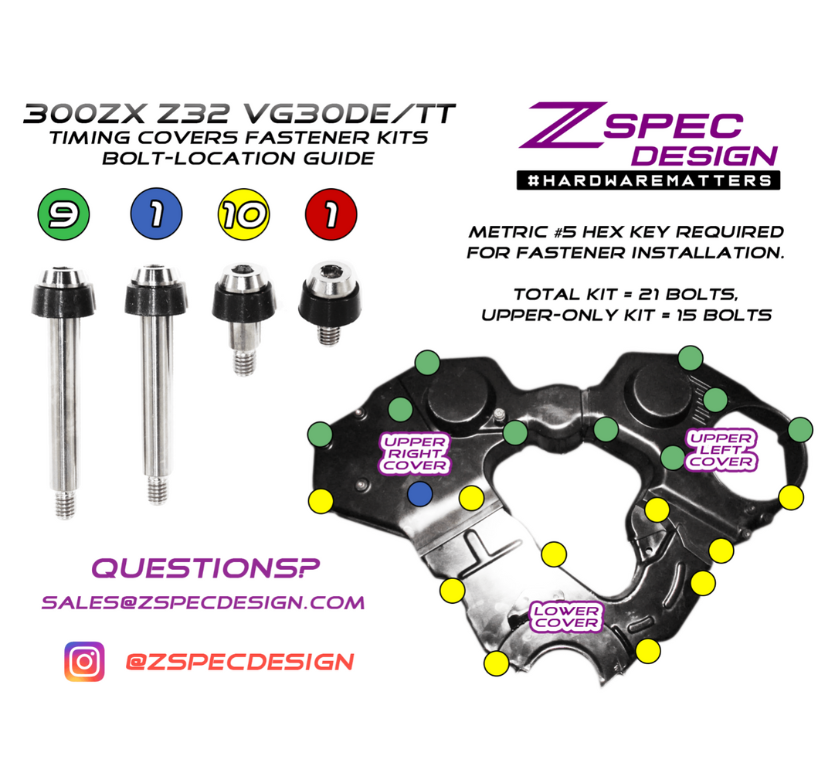 ZSPEC Shoulder-Bolt Timing Covers Fasteners w/ Bushings, Nissan 300zx Z32, Titanium