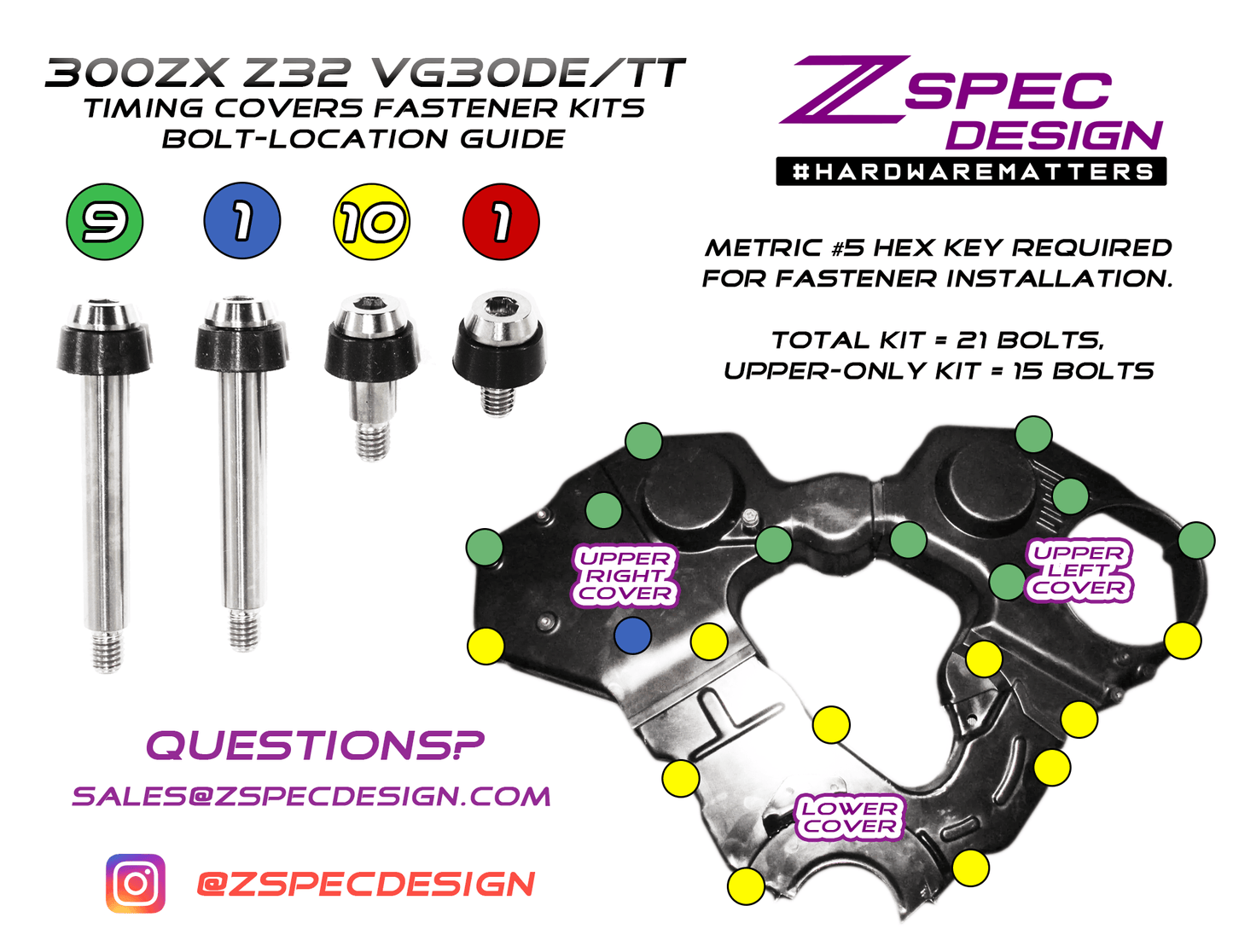 ZSPEC Shoulder-Bolt Timing Covers Fasteners, No Bushings, Nissan 300zx Z32, Titanium