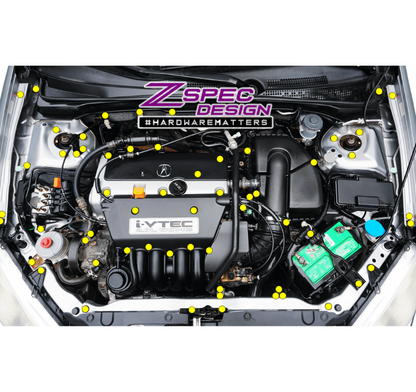 ZSPEC Stage-3 Dress Up Bolts® Fastener Kit for '01-07 Acura RSX 2.0L, Stainless & Billet