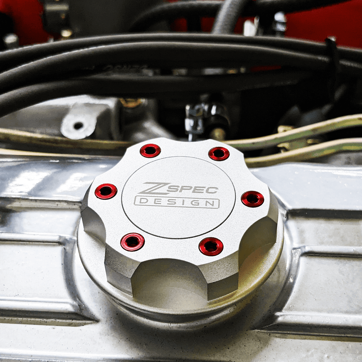 ZSPEC Billet Oil Filler Cap for Nissan/Infiniti/Datsun, Silver Cap w/ Titanium Accents
