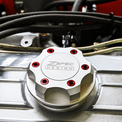 ZSPEC Billet Oil Filler Cap for Nissan/Infiniti/Datsun, Silver Cap w/ Titanium Accents