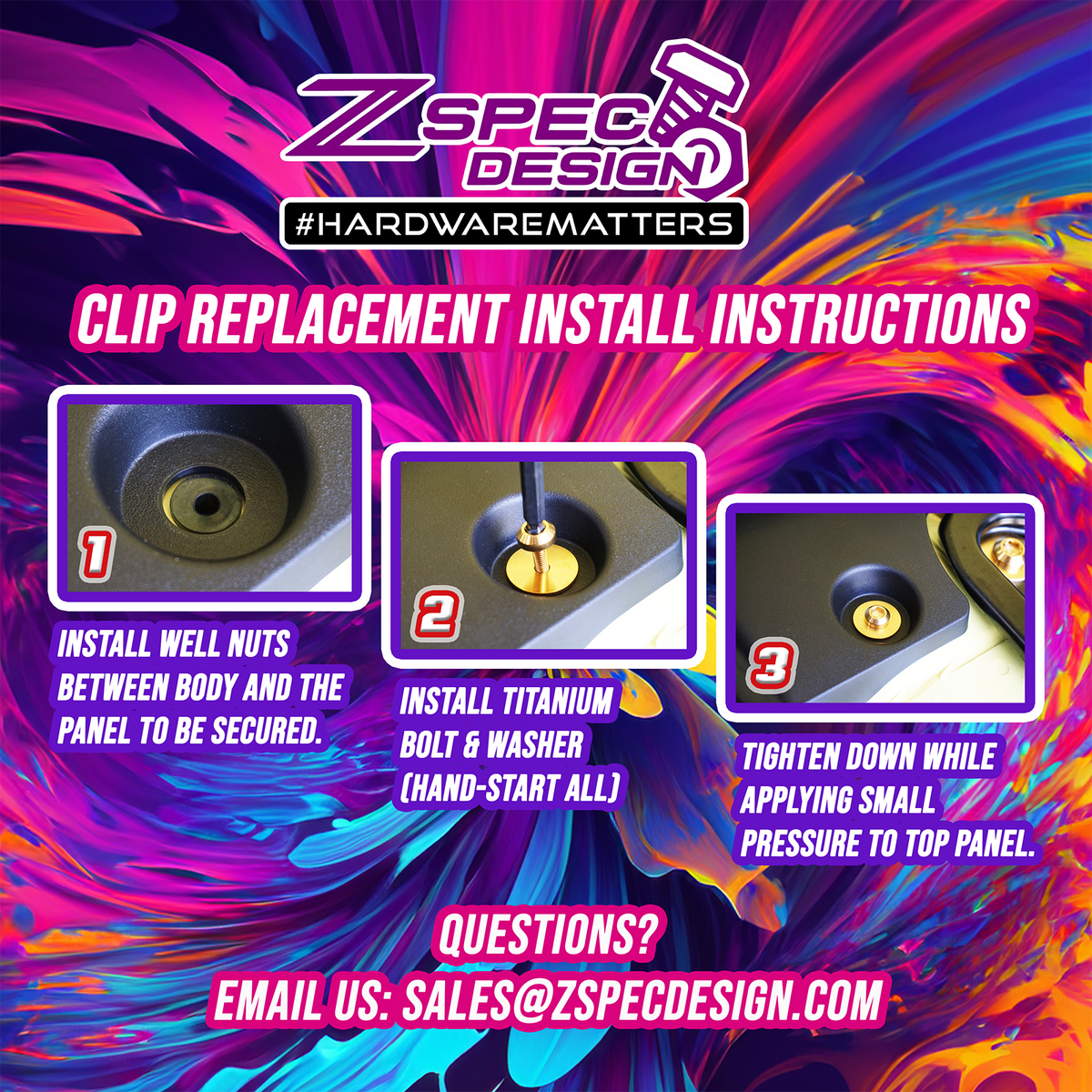 ZSPEC Clip-Replacement Fastener Solution, M3x20mm w/ Well Nut, Per Each