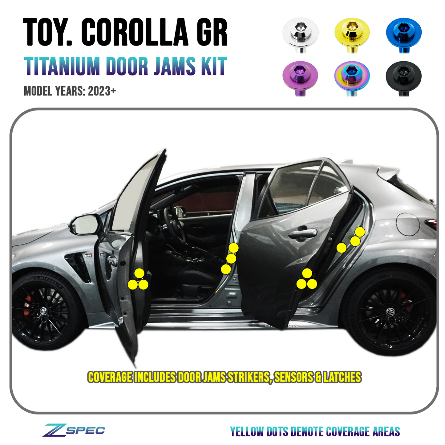 ZSPEC Door Jams Fastener Kit for the GR Corolla, Strikers/Latches/Switches, Titanium