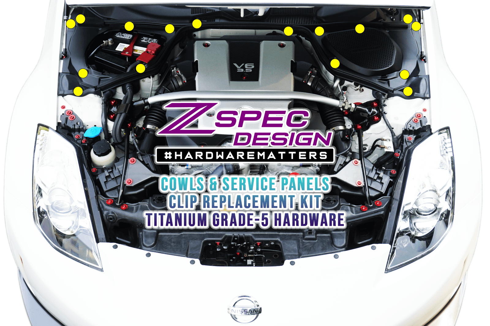ZSPEC "Cowls & Service-Panels Only" Clips Replacement Kit for Nissan 350z Z33, Titanium