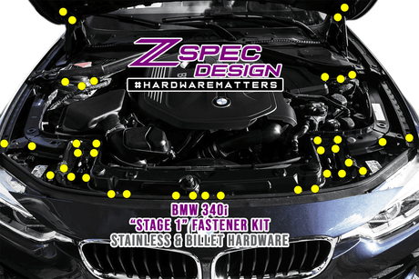 ZSPEC "Stage 1" Dress Up Bolts® Fastener Kit for '14-18 BMW 340i F34 3.0T, Stainless & Billet