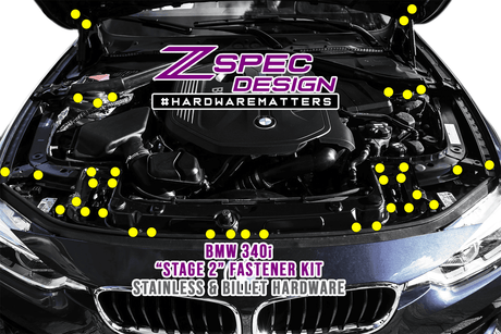 ZSPEC "Stage 2" Dress Up Bolts® Fastener Kit for '14-18 BMW 340i F34 3.0T, Stainless & Billet