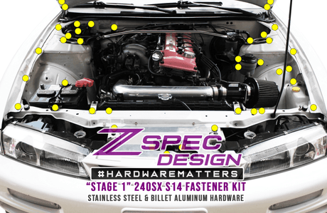 ZSPEC "Stage 1" Dress Up Bolts® Fastener Kit for '95-98 Nissan 240SX S14, Stainless & Billet
