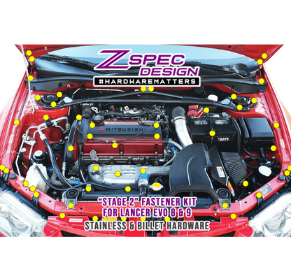 ZSPEC Stage-2 Dress Up Bolts® Fastener Kit for Mitsubishi EVO 8 & 9, Stainless & Billet