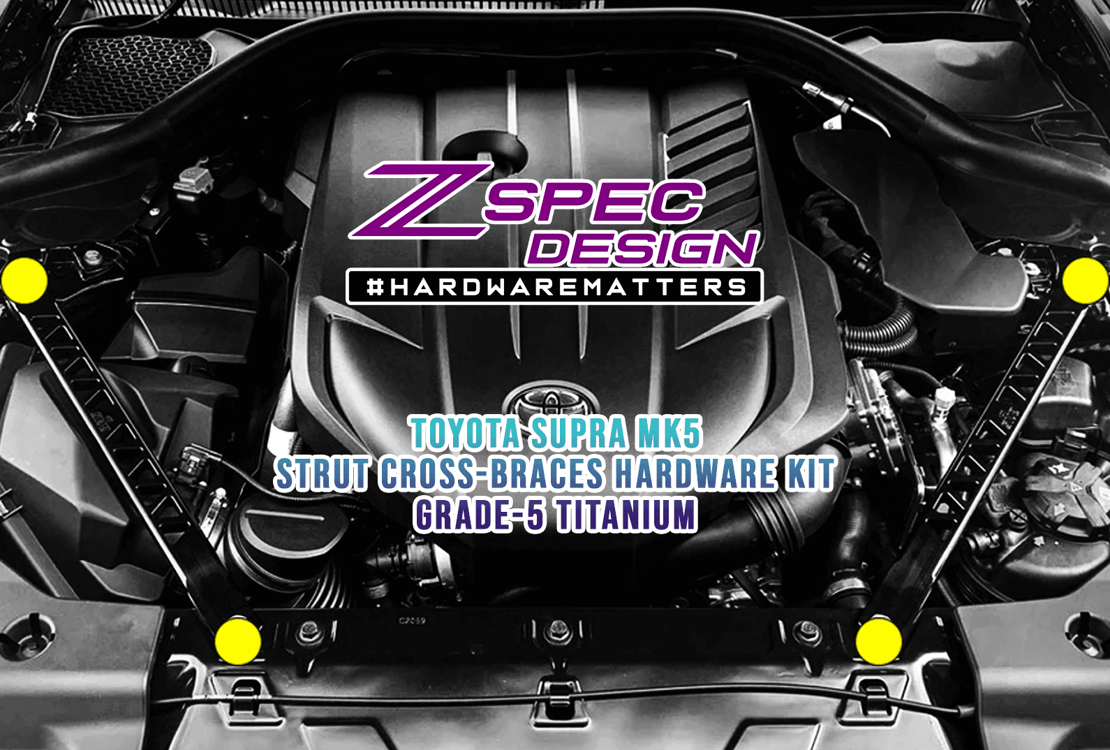 ZSPEC Front Strut Cross-Braces Fasteners for '20+ Toyota Supra MKV GR A90, Titanium