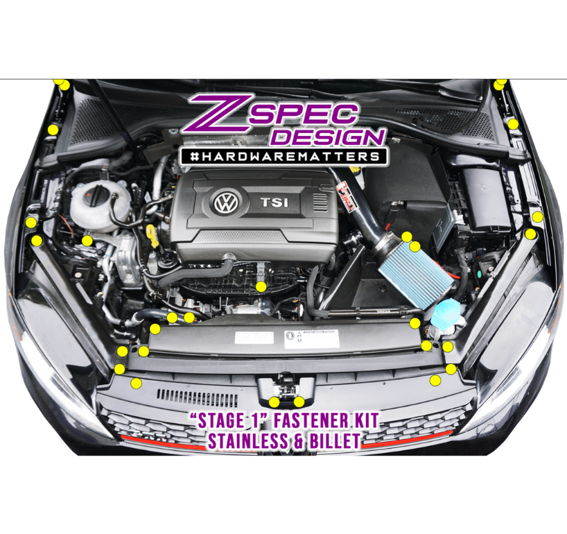 ZSPEC Stage-1 Dress Up Bolts® Fastener Kit for '15+ VW Golf GTI 2.0L MK7, Stainless & Billet
