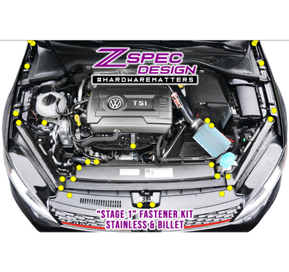 ZSPEC Stage-1 Dress Up Bolts® Fastener Kit for '15+ VW Golf GTI 2.0L MK7, Stainless & Billet