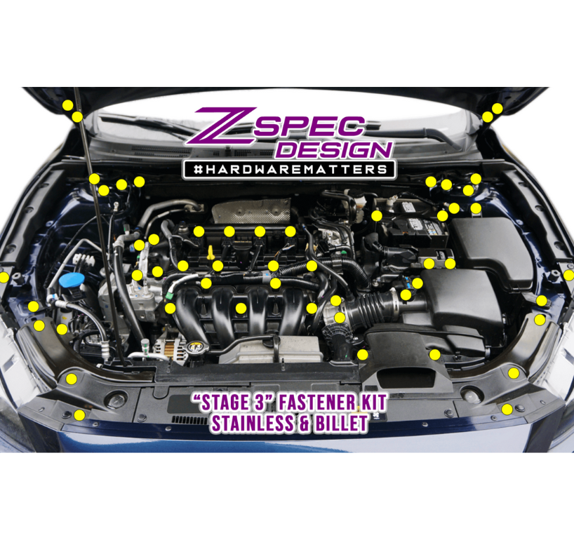ZSPEC Stage-3 Dress Up Bolts® Fastener Kit for '14-17 Mazda3 2.0L, Stainless & Billet