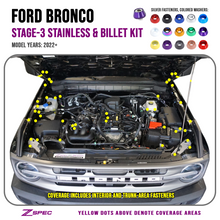ZSPEC Stage-3 Dress Up Bolts® Fastener Kit for '21+ Ford Bronco 2.7L, Stainless-Billet