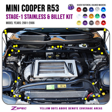 ZSPEC "Stage 1" Dress Up Bolts® Fastener Kit for '01-06 R53 Mini Cooper & S, Stainless & Billet