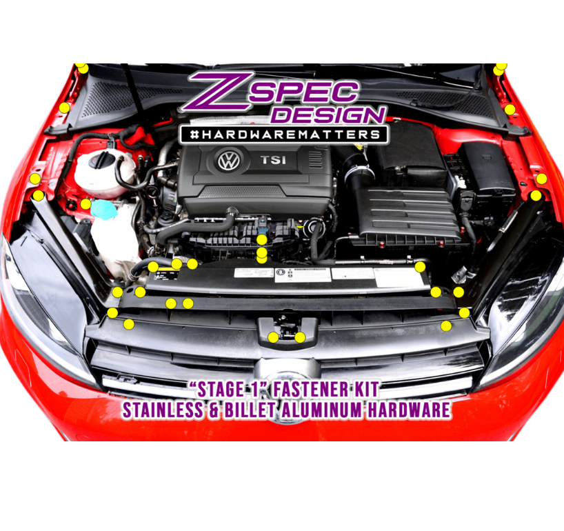 ZSPEC Stage-1 Dress Up Bolts® Fastener Kit for '15+ VW Golf R MK7, Stainless & Billet