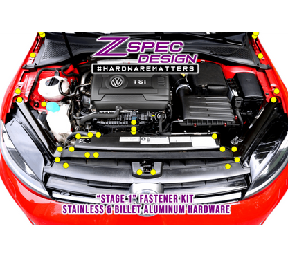 ZSPEC Stage-1 Dress Up Bolts® Fastener Kit for '15+ VW Golf R MK7, Stainless & Billet
