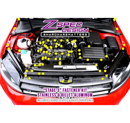ZSPEC Stage-3 Dress Up Bolts® Fastener Kit for '15+ VW Golf R MK7, Stainless & Billet