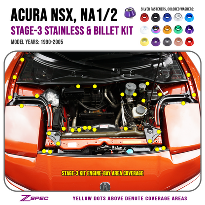 ZSPEC Stage-3 Dress Up Bolts® Fastener Kit for '90-05 Acura NSX NA1/2, Stainless & Billet