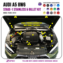 ZSPEC "Stage 1" Dress Up Bolts® Fastener Kit for '18-22+ Audi A5 8W6 2.0L, Stainless & Billet