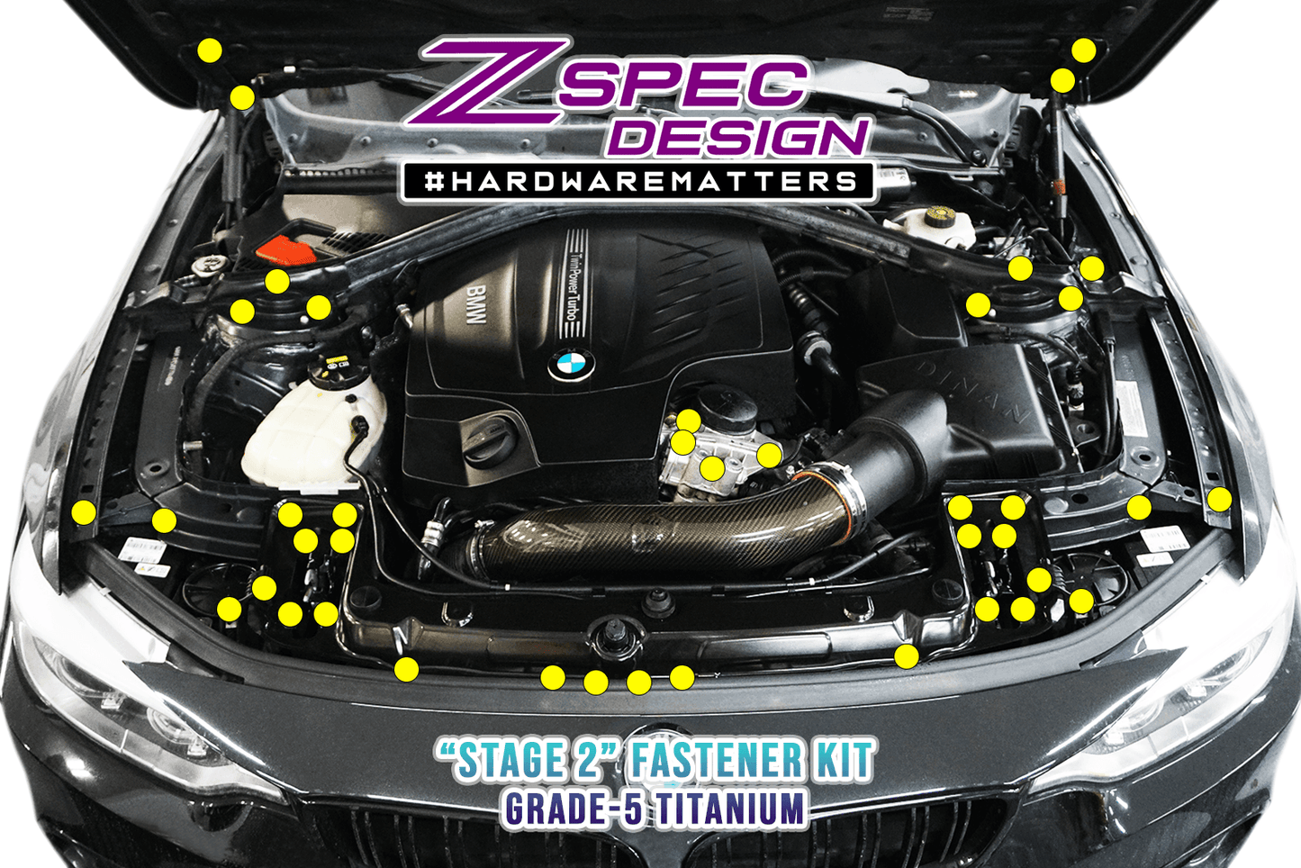 ZSPEC Stage-2 Dress Up Bolts® Fastener Kit for '14-19 BMW 435i F32 3.0T, Titanium