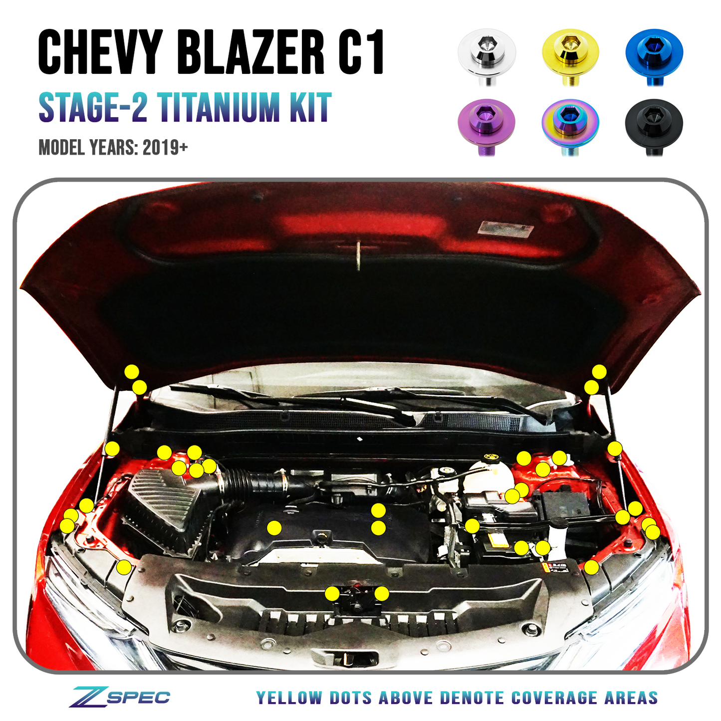 ZSPEC Stage-2 Dress Up Bolts® Fastener Kit for '19+ Chevy Blazer C1, Grade-5 Titanium