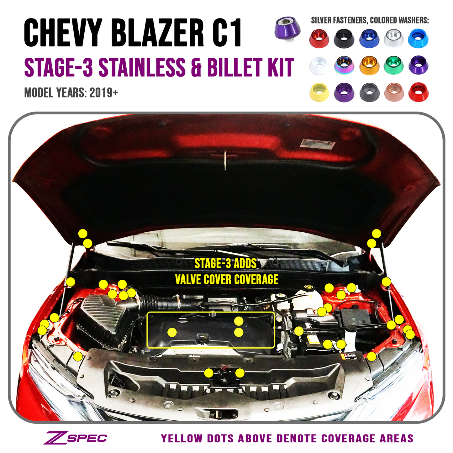 ZSPEC Stage-3 Dress Up Bolts® Fastener Kit for '19+ Chevy Blazer C1, Stainless & Billet