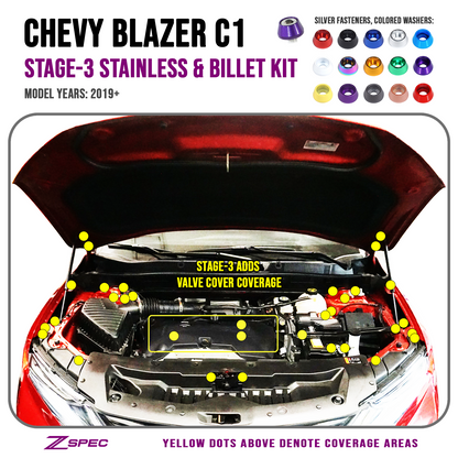 ZSPEC Stage-3 Dress Up Bolts® Fastener Kit for '19+ Chevy Blazer C1, Stainless & Billet