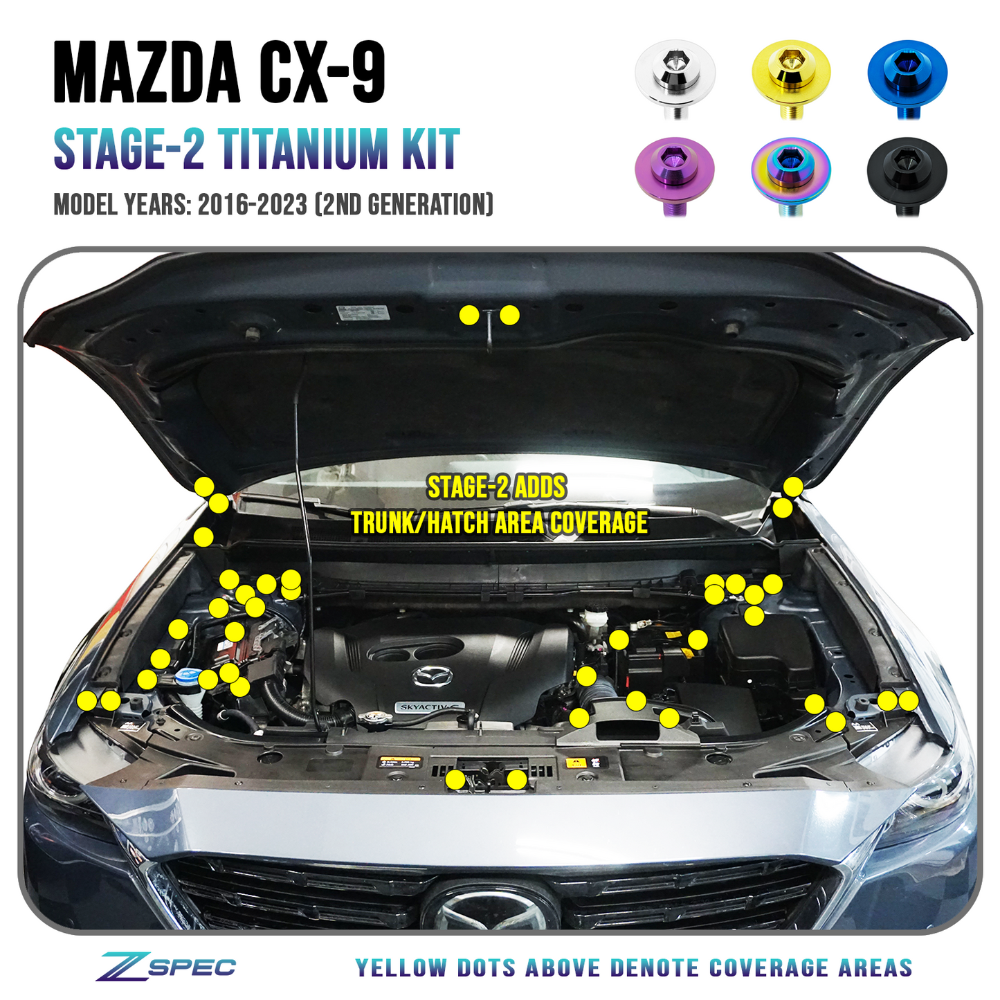 ZSPEC Stage-2 Dress Up Bolts® Fastener Kit for '16-23 Mazda CX-9, Titanium