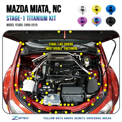 ZSPEC Stage-1 Dress Up Bolts® Fastener Kit for Mazda Miata NC, Titanium Hardware