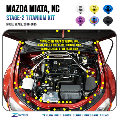 ZSPEC Stage-2 Dress Up Bolts® Fastener Kit for Mazda Miata NC, Titanium Hardware