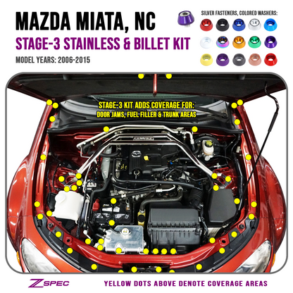 ZSPEC Stage-3 Dress Up Bolts® Fastener Kit for Mazda Miata NC, Stainless & Billet