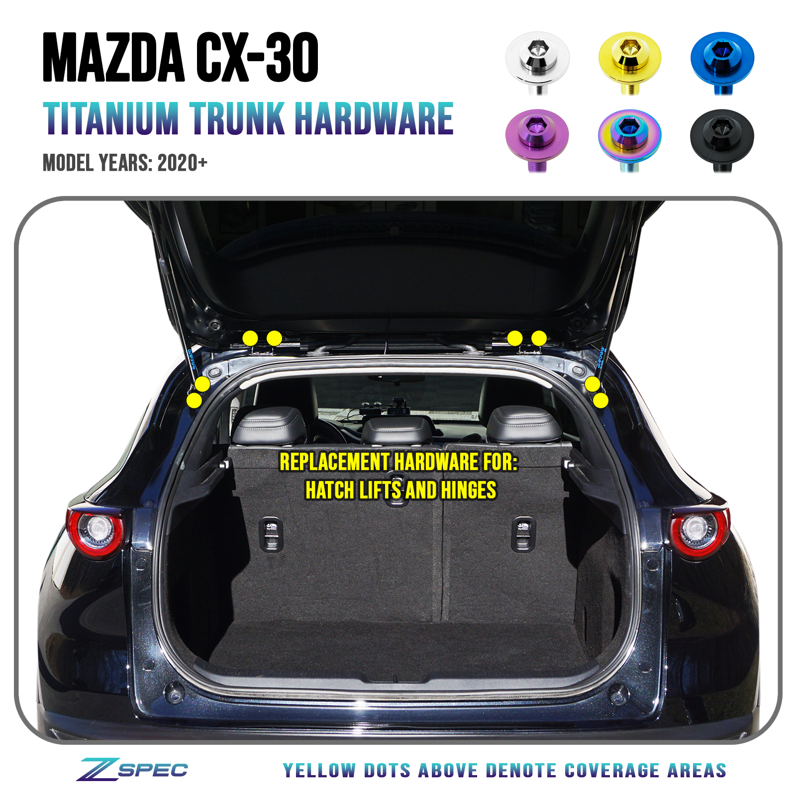ZSPEC Trunk-Area Fastener Kit for the 2020+ Mazda CX-30, Titanium