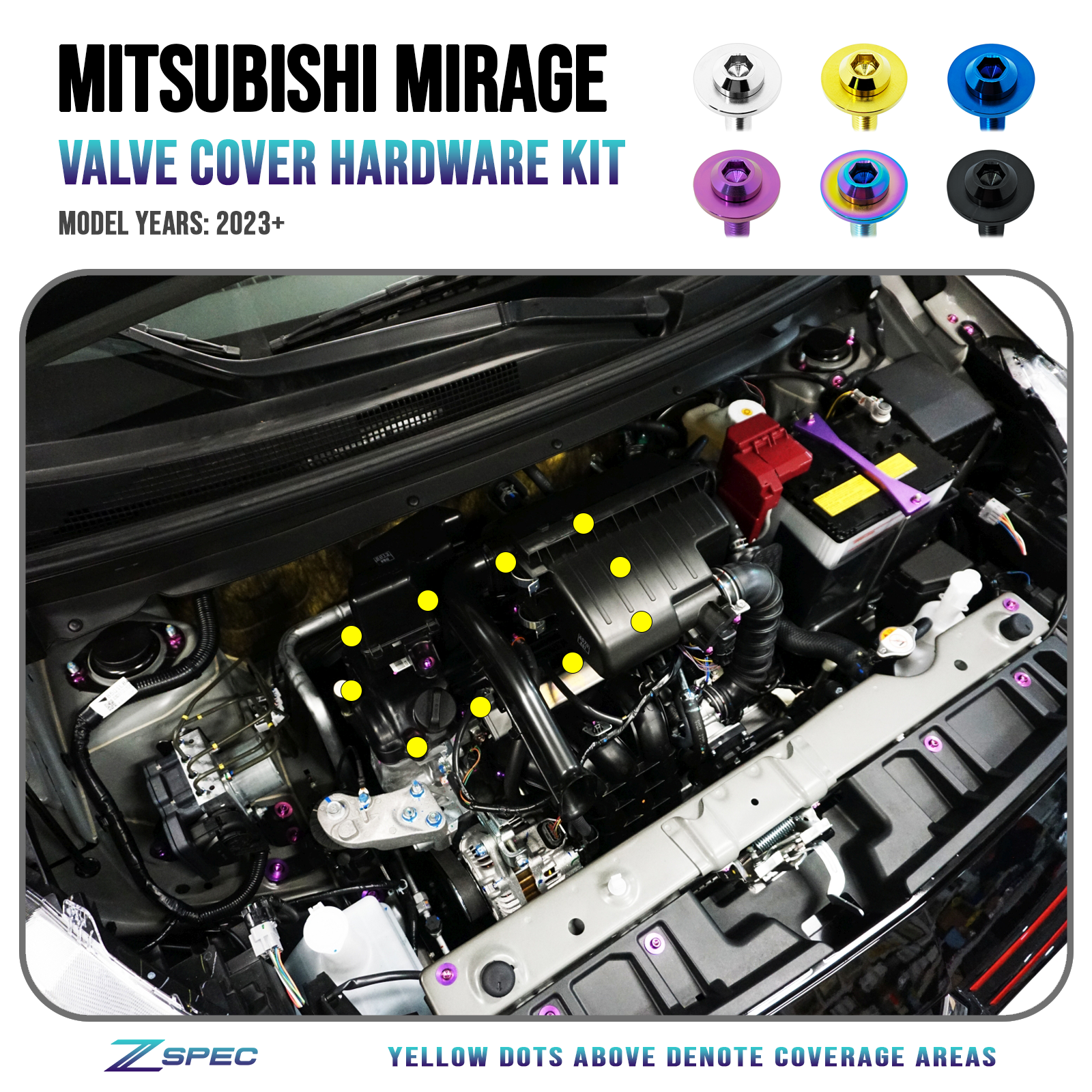 ZSPEC "Valve Covers" Dress Up Bolts® Fastener Kit for '23+ Mitsubishi Mirage, Titanium