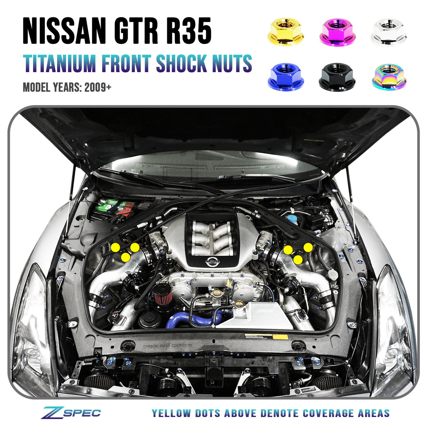 Front Shock Tower Nuts fits Nissan Skyline GT-R/GTR R35, Titanium GR5
