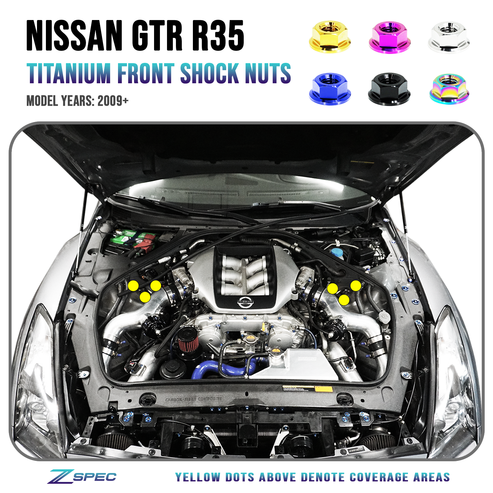 Front Shock Tower Nuts fits Nissan Skyline GT-R/GTR R35, Titanium GR5