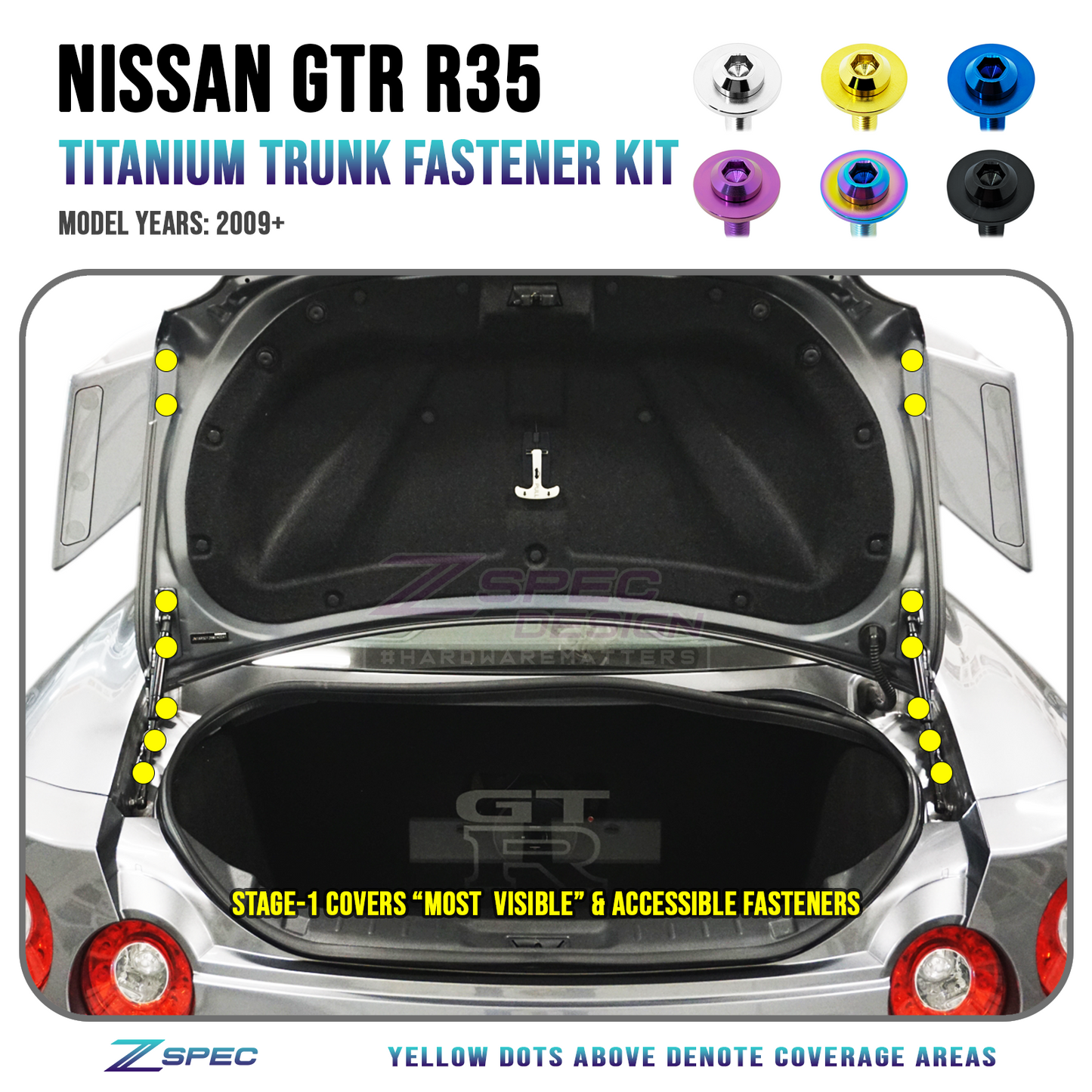 ZSPEC Trunk Area Dress Up Bolts® Fastener Kit for '09-23 Nissan GTR (R35), Titanium