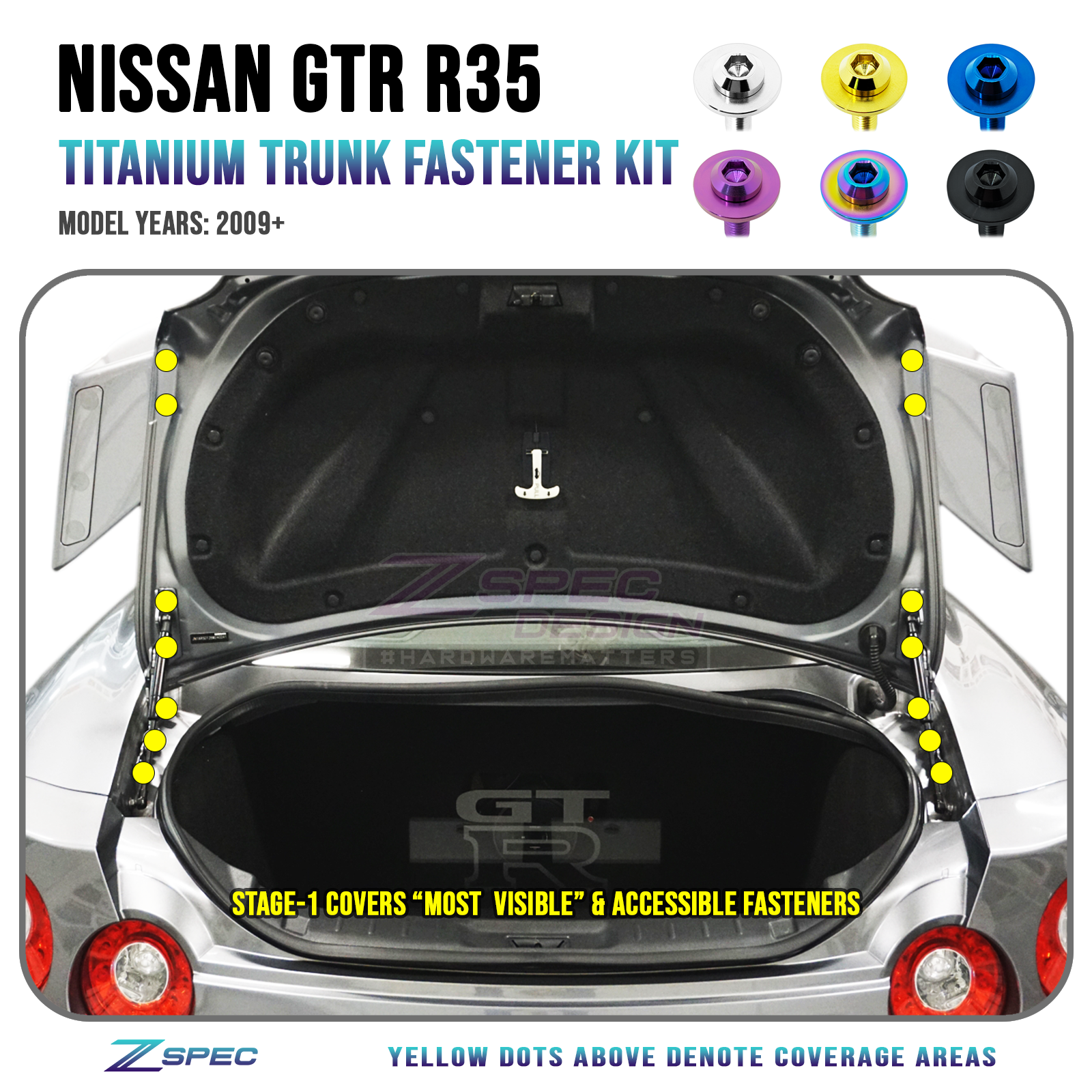 ZSPEC Trunk Area Dress Up Bolts® Fastener Kit for '09-23 Nissan GTR (R35), Titanium